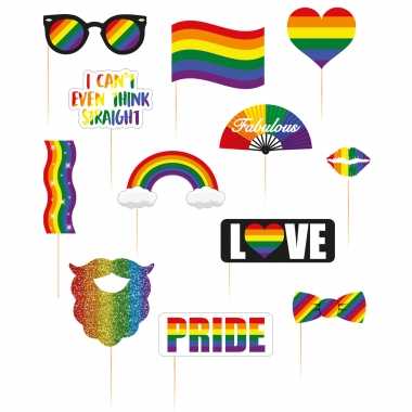Foto props setje regenboogkleuren/pride selfies stuks carnavalskleding den bosch