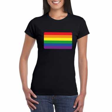Gay pride t shirt regenboog vlag zwart dames carnavalskleding den bos