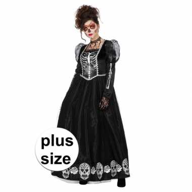 Grote maat zwarte halloween day of the dead jurk dames carnavalskledi