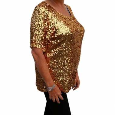 Grote maten glitter pailletten shirt goud dames xl ( ) carnavalskledi