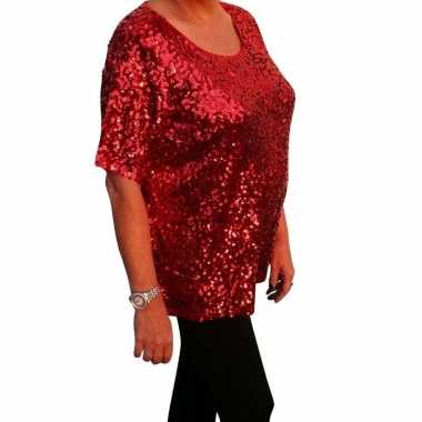 Grote maten glitter pailletten shirt rood dames xl ( ) carnavalskledi
