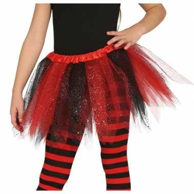 Korte heksen verkleed tule onderrok zwart/rood meisjes carnavalskledi