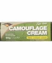 Carnavalskleding bruine groene camouflage creme stift gram