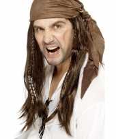 Carnavalskleding bruine piratenpruik kralen heren