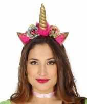 Carnavalskleding feest eenhoorn hoofdband goudkleurig volwassenen