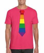 Carnavalskleding gay pride shirt regenboog stropdas roze heren