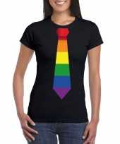 Carnavalskleding gay pride shirt regenboog stropdas zwart dames