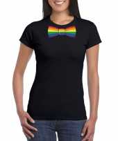 Carnavalskleding gay pride shirt regenboog vlinderstrikje zwart dames