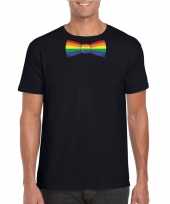 Carnavalskleding gay pride shirt regenboog vlinderstrikje zwart heren