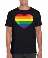 Carnavalskleding gay pride t-shirt regenboog vlag hart zwart heren