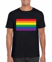 Carnavalskleding gay pride t-shirt regenboog vlag zwart heren