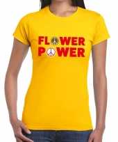 Carnavalskleding geel flower power fun t-shirt dames