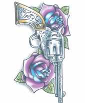 Carnavalskleding geweer tattoo paarse rozen