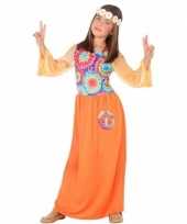 Carnavalskleding goedkope hippie flower power verkleedjurkje oranje meisjes