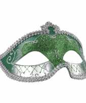 Carnavalskleding groen zilver mysterieus oogmasker dames