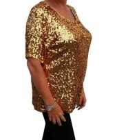 Carnavalskleding grote maten glitter pailletten shirt goud dames xl