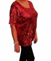 Carnavalskleding grote maten glitter pailletten shirt rood dames xl