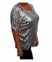 Carnavalskleding grote maten glitter pailletten shirt zilver dames xl