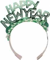 Carnavalskleding haarband happy new year groen volwassenen
