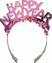 Carnavalskleding haarband happy new year roze volwassenen