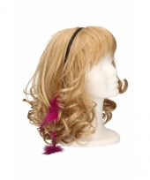 Carnavalskleding haarband veren ketting roze