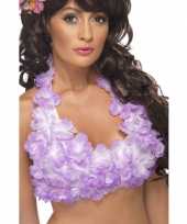 Carnavalskleding haltertop paarse hawaii bloemen