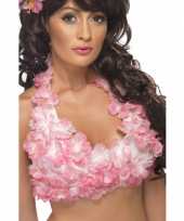 Carnavalskleding haltertop roze hawaii bloemen