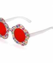 Carnavalskleding hippie feestbril rode glazen volwassenen