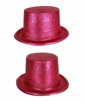 Carnavalskleding hoge hoed glitter roze volwassenen