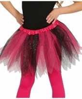 Carnavalskleding korte heksen verkleed tule onderrok roze zwart meisjes
