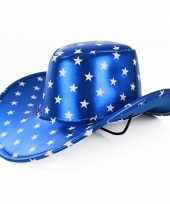 Carnavalskleding metallic blauwe cowboyhoed zilveren sterren volwassenen