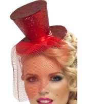 Carnavalskleding mini hoge hoed rood hoofdband