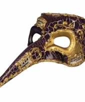 Carnavalskleding paars mysterieus snavelmasker glimmend heren