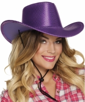 Carnavalskleding paarse glitter cowboyhoed wilde westen verkleedaccessoire
