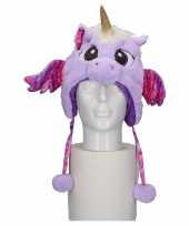 Carnavalskleding pluche paarse eenhoorn kindermuts flapjes