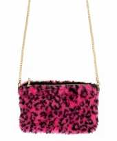 Carnavalskleding pluche roze panterprint handtas nepbont
