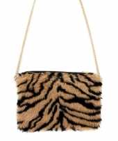Carnavalskleding pluche schoudertasje tijger print dames