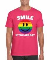 Carnavalskleding regenboog emoticon smile if you are gay shirt roze heren