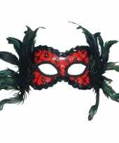 Carnavalskleding rode oogmaskers veren