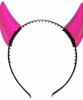 Carnavalskleding roze duivelshoorntjes haarband