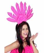 Carnavalskleding roze hoofdtooi veren dames