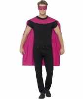 Carnavalskleding roze superhelden cape masker