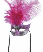 Carnavalskleding roze venetiaans masker veren