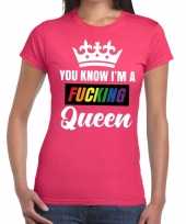 Carnavalskleding roze you know i am a fucking queen t-shirt dames