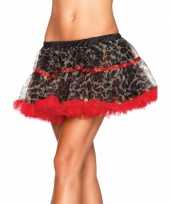 Carnavalskleding satin petticoat luxe rood luipaard print