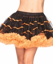 Carnavalskleding satin petticoat luxe zwart oranje