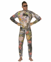 Carnavalskleding tatoo bodysuit heren