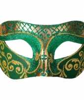 Carnavalskleding venetiaans masker glitter groen goud