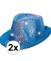Carnavalskleding x glitter hoeden blauw led verlichting