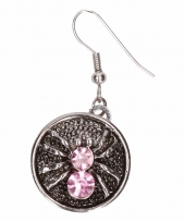 Carnavalskleding zilveren metalen oorbellen roze spin chunk